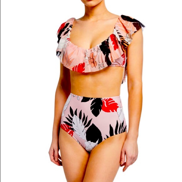 FUZZI Other - FUZZI Floral Print Ruffle High-Waist Bikini